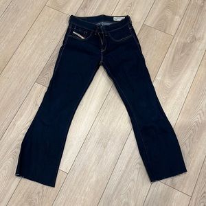 Diesel slim flare jeans, dark wash.